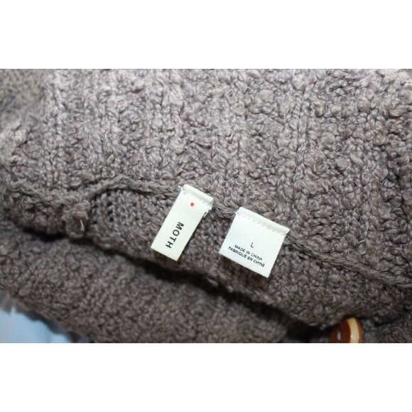 MOTH Womens Brown Taupe Chunky Knit Envelope Neck Pullover Sweater L - Picture 6 of 6